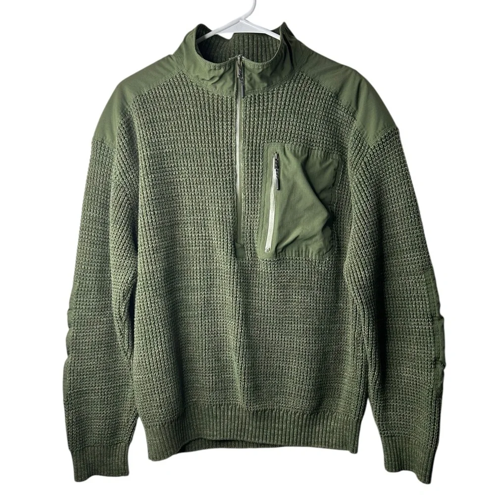 Bass Outdoor Men’s Green Quarter-Zip‎ Long Sleeve Pullover Sweater Size XL